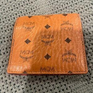 MCM Cognac Leather Wallet with Logo Pattern